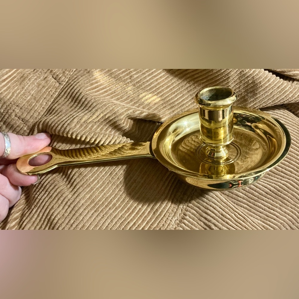 Vintage Baldwin Brass “Skillet Chamberstick” Taper Candle Holder Handmade in USA